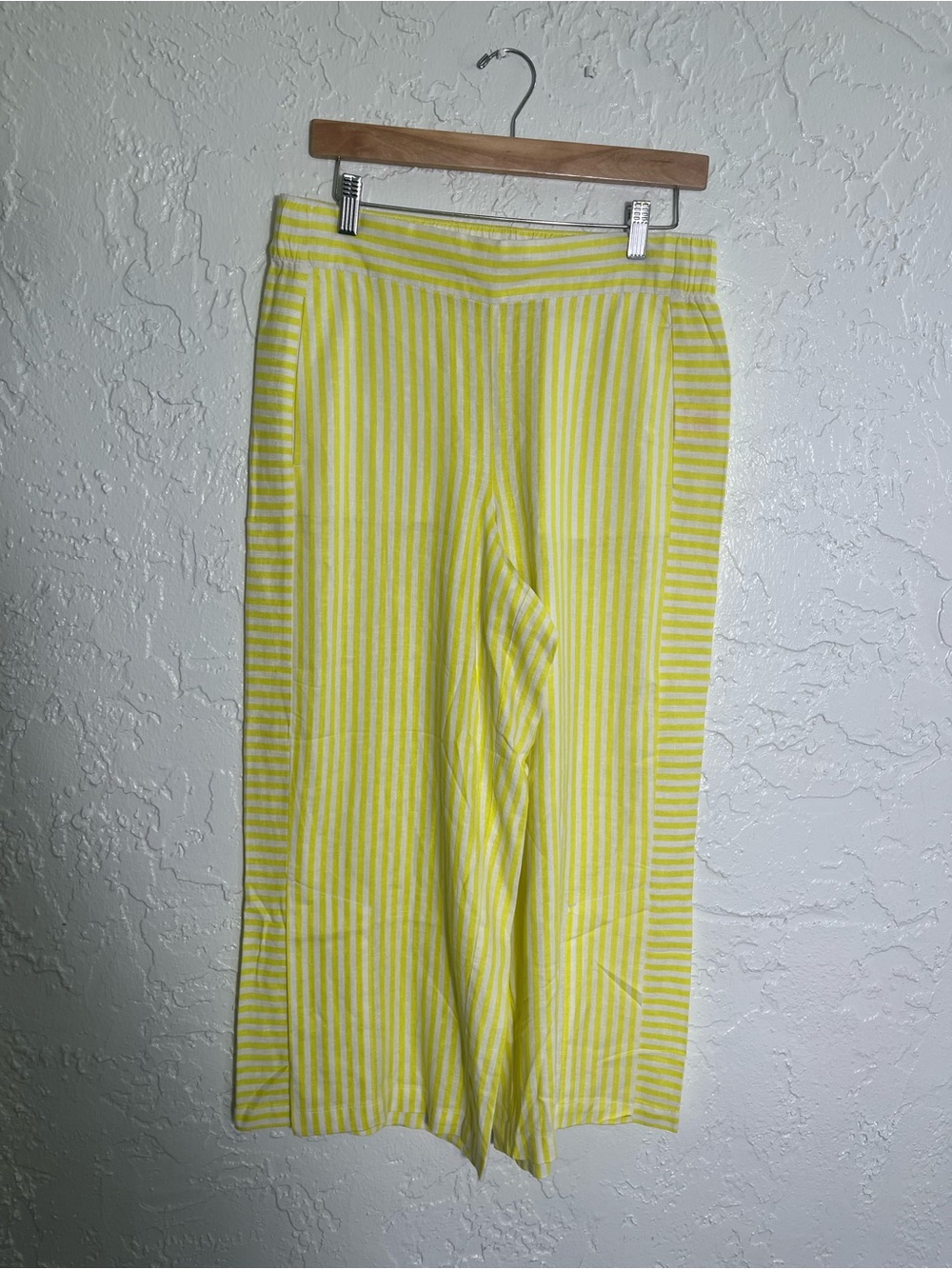 Stella Parker Linen Blend Wide Leg Pants Yellow White Stripe Size M